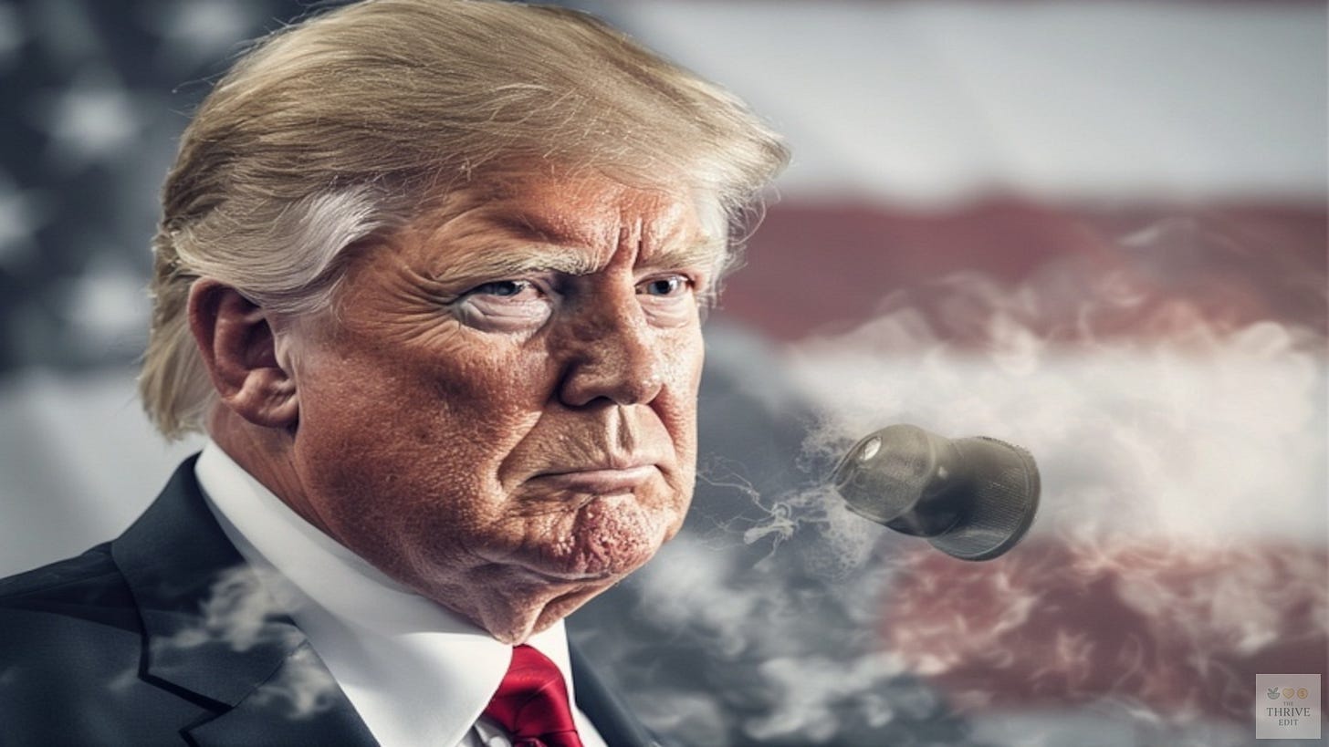 Photorealistic image of Donald Trump in close-up, taken in 2025, symbolizing the start of his second presidential term amid political decisions and international tensions.