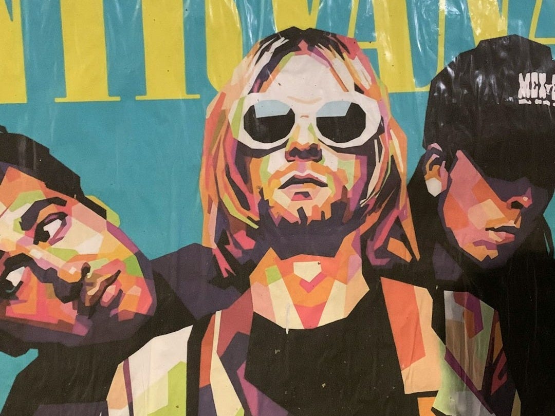 Colorful pop art poster of the band nirvana