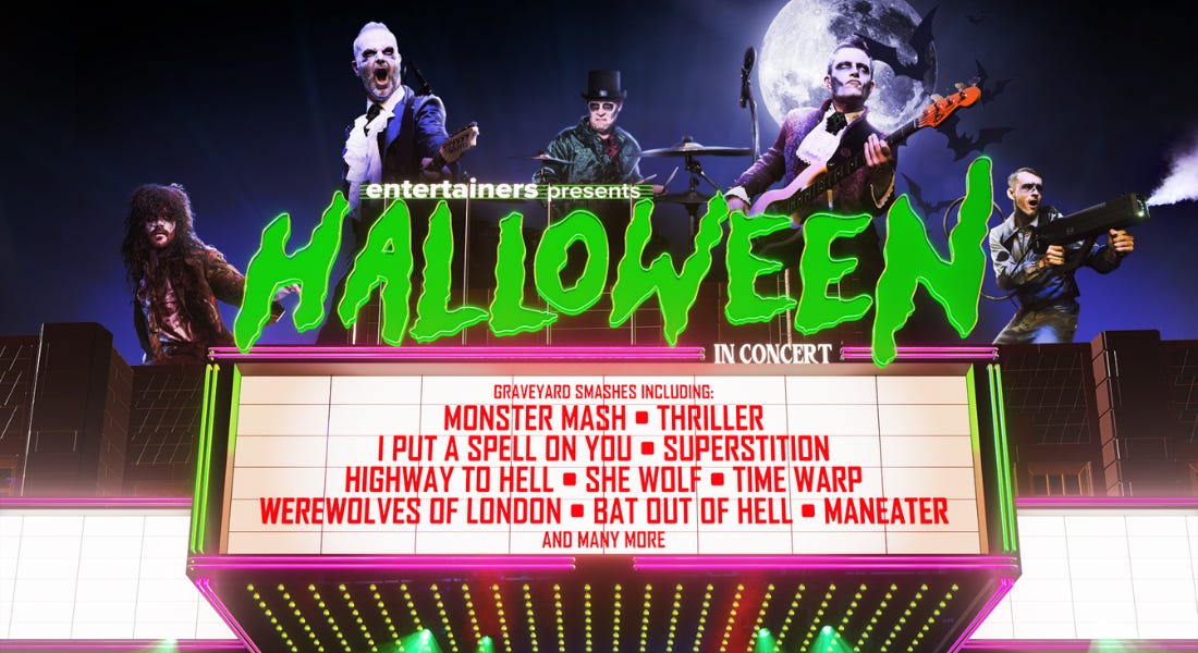 A top of a cinema sign with Halloween written in green letters above it
