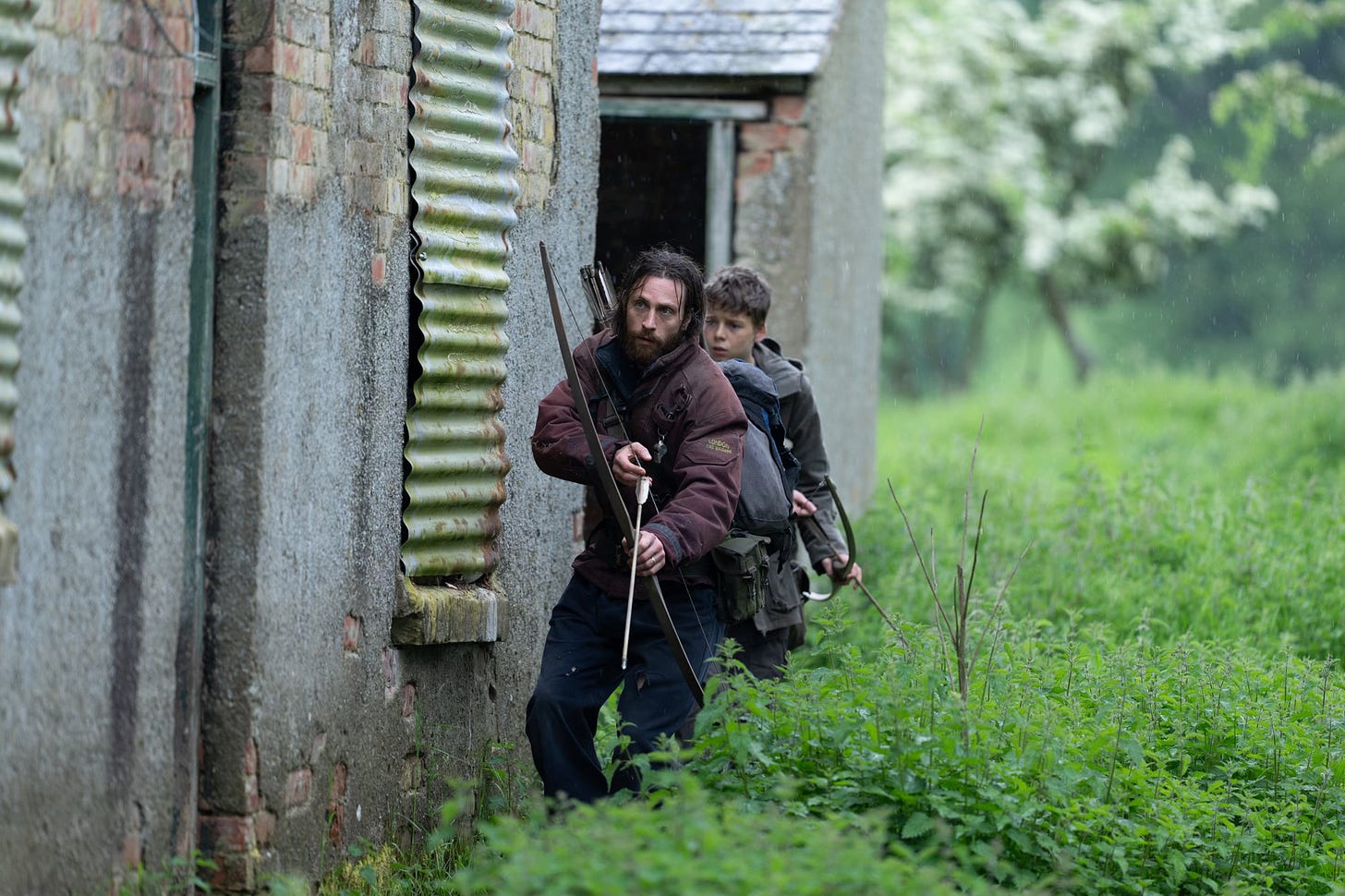 Jamie (Aaron Taylor-Johnson) and his son Spike (Alfie Williams) in 28 Years Later Jamie (Aaron Taylor-Johnson) and his son Spike (Alfie Williams) in 28 Years Later