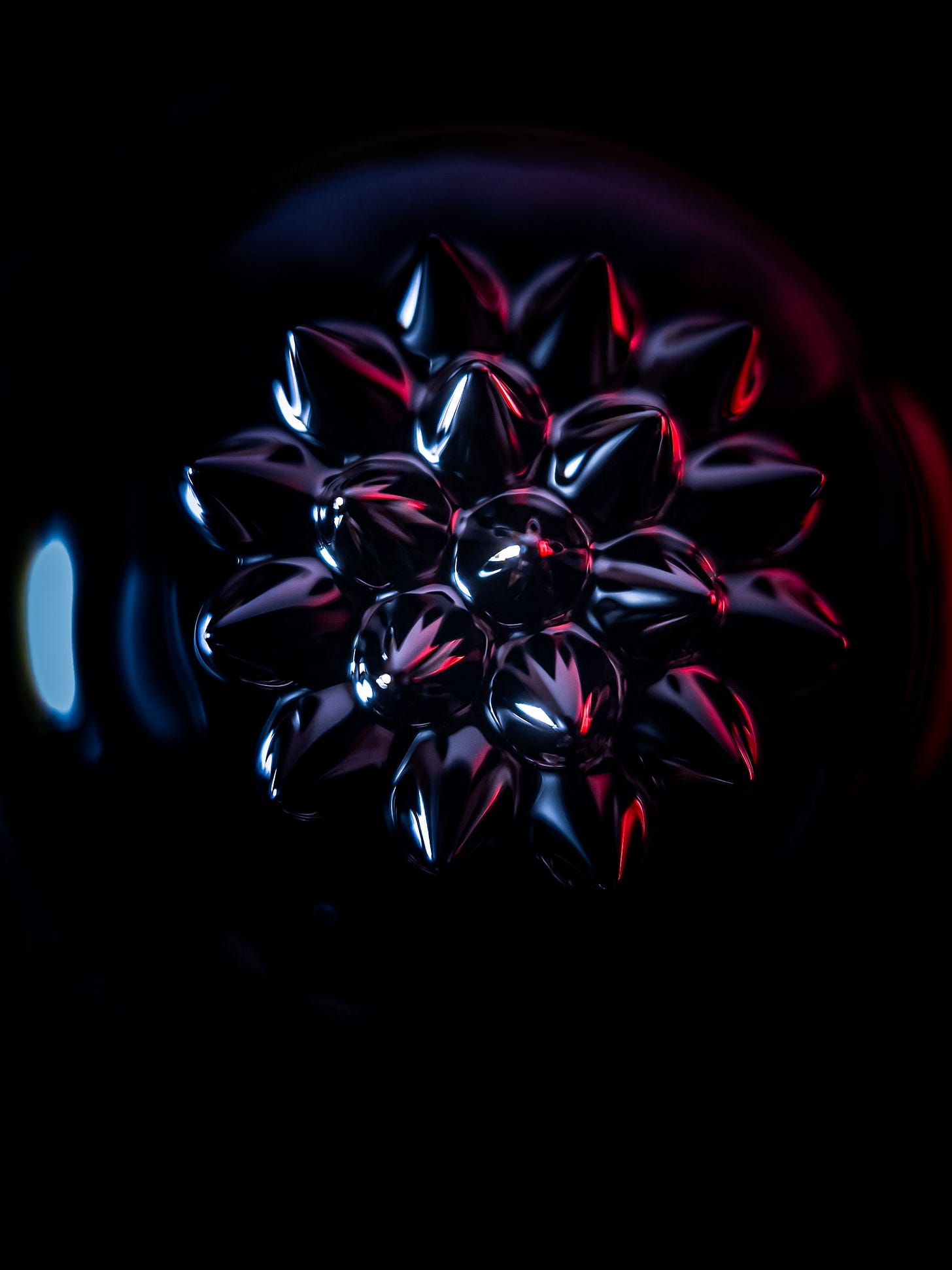 Close up shot of ferrofluid. Ferrofluids were invented in 1963 by NASA to create liquid rocket fuel that could be drawn toward a fuel pump in a weightless environment by applying a magnetic field. Close up shot of ferrofluid. Ferrofluids were invented in 1963 by NASA to create liquid rocket fuel that could be drawn toward a fuel pump in a weightless environment by applying a magnetic field.