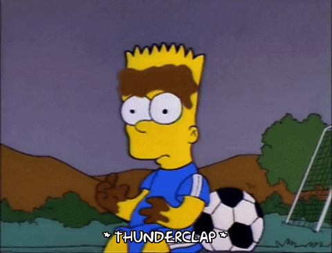 Animated GIF of Bart from The Simpsons looking sad in the rain