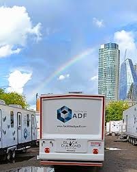 Not a bad backdrop for our base teams 😍🌈🚛 #facilitiessupport #TV #film  #onlocation #baselife #productionsupport #rainbows #london