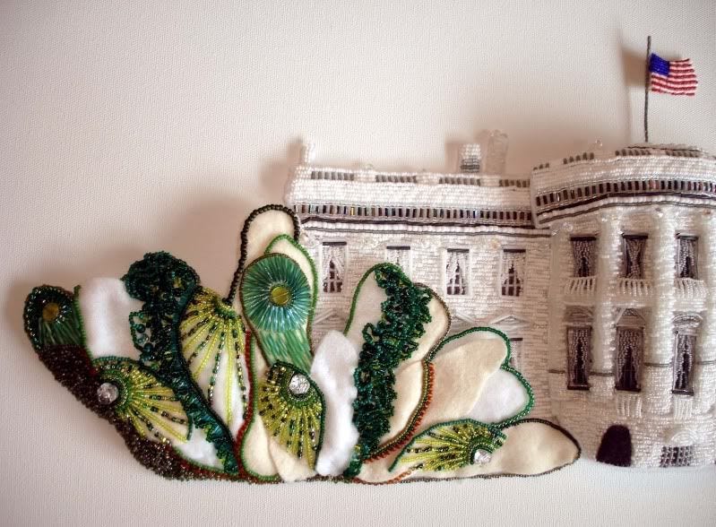 beaded White House trees oval canvas pop art painting barack obama first dog boston bead Portuguese water dog beaded White House trees oval canvas pop art painting barack obama first dog boston bead Portuguese water dog