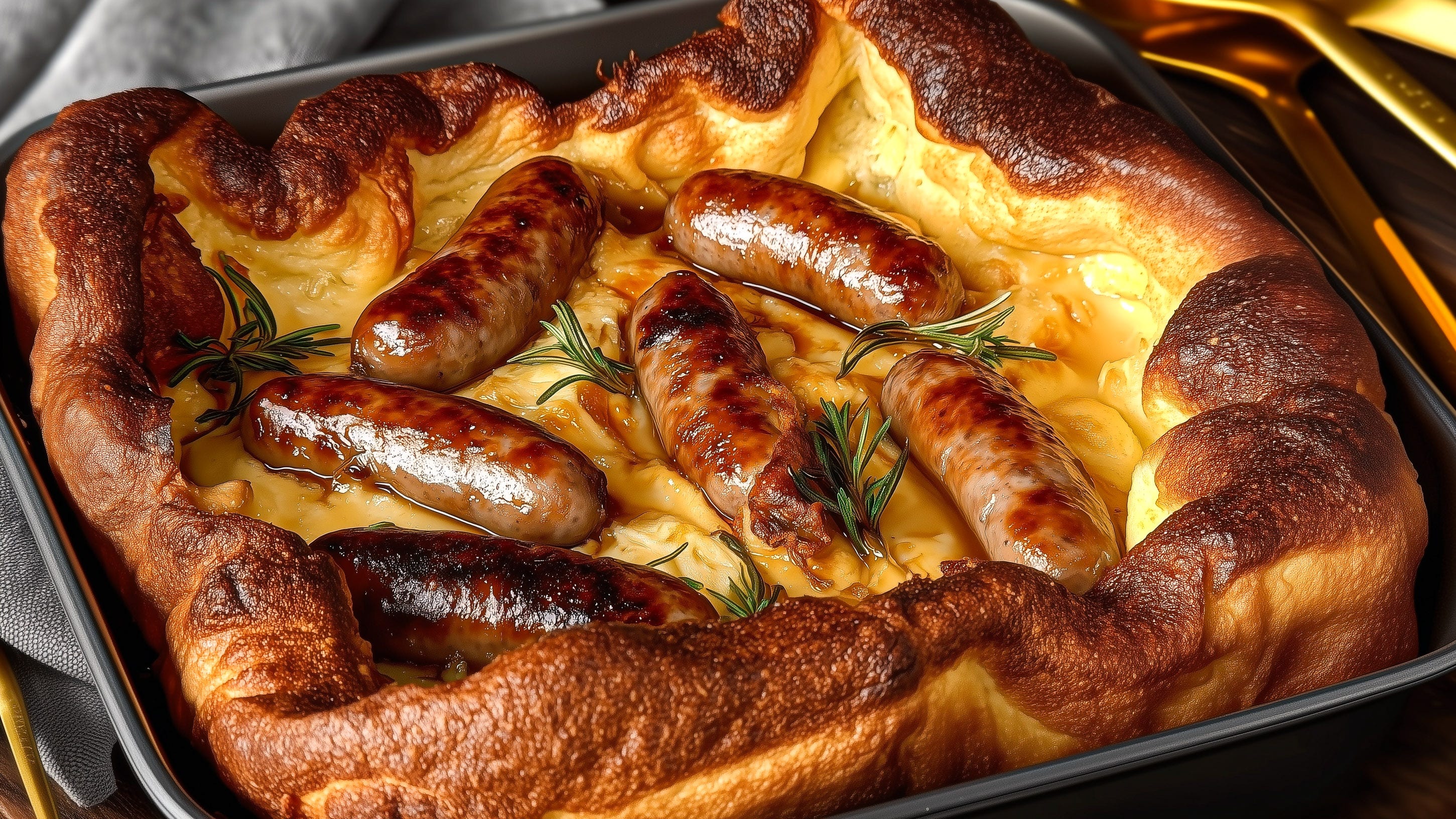 Easy Sausage Bake Recipe with Onion Gravy | Toad in the Hole