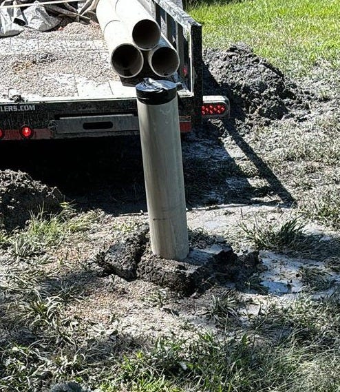 Well casing covered with tape Well casing covered with tape