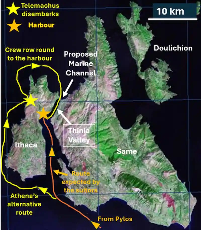 Telemachus' journey, based on the reconstruction by Robert Bittlestone. Credit: James Diggle and John Underhill Telemachus' journey, based on the reconstruction by Robert Bittlestone. Credit: James Diggle and John Underhill