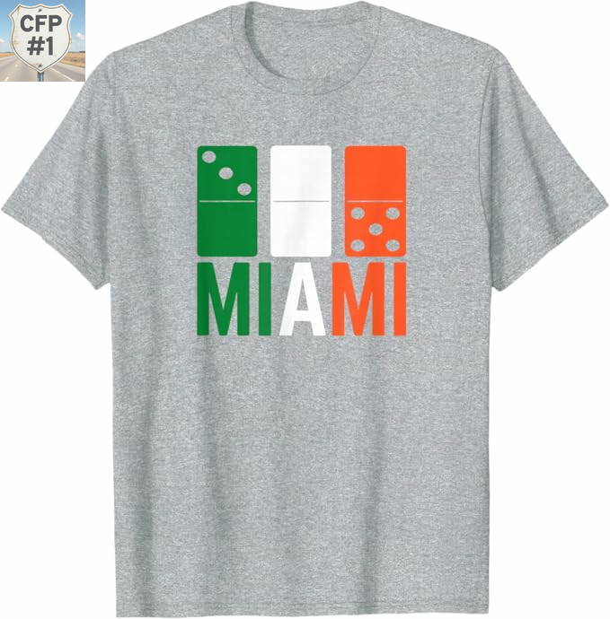 Gray Miami t-shirt featuring domino tiles numbering 3-0-5 in green, white, and orange above the the word āMIAMI,ā styled in Hurricanes team colors. Deals on seats, fan gear and premium college football content at www.NattyRoad.com Gray Miami t-shirt featuring domino tiles numbering 3-0-5 in green, white, and orange above the the word āMIAMI,ā styled in Hurricanes team colors. Deals on seats, fan gear and premium college football content at www.NattyRoad.com