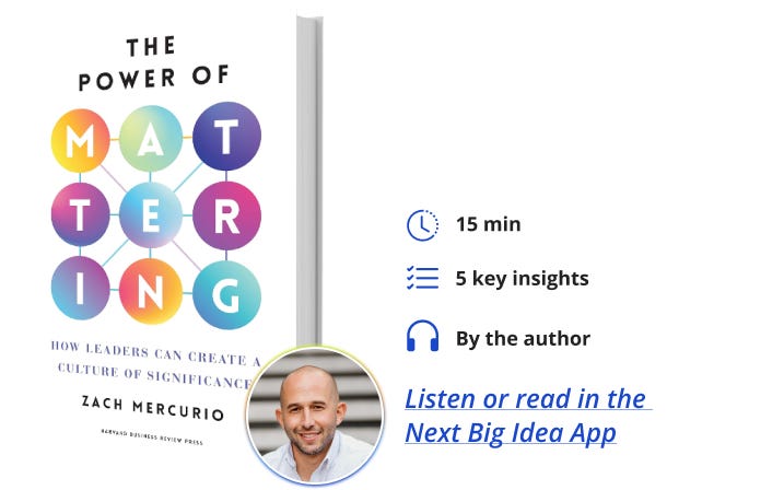 The Power of Mattering Zach Mercurio Next Big Idea Club Book Bite