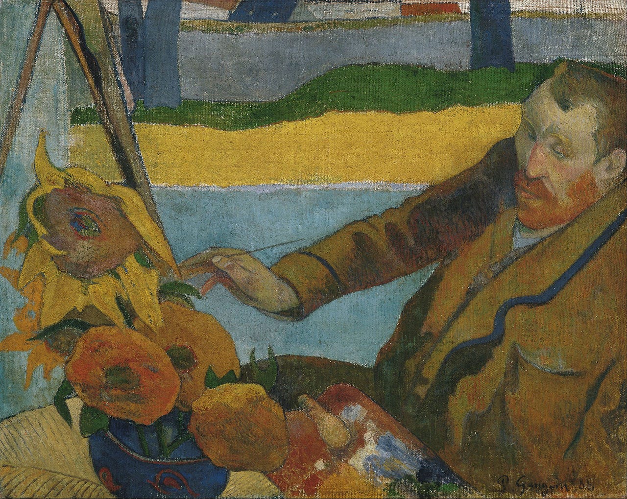 Gauguin painting of Van Gogh painting sunflowers