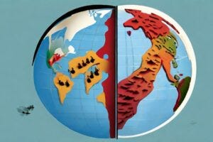 A globe split in two
