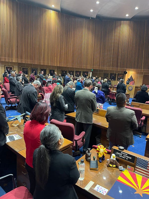The overflowing Democratic side of the Arizona State Senate floor.