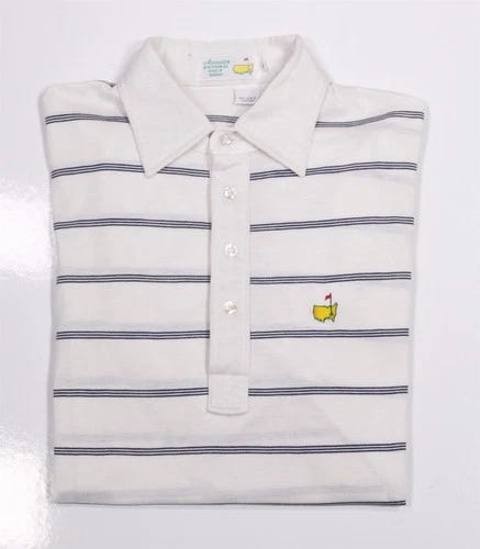 Augusta National Golf Vintage 70s 80s White Striped Golf Polo Shirt Large - Picture 1 of 7