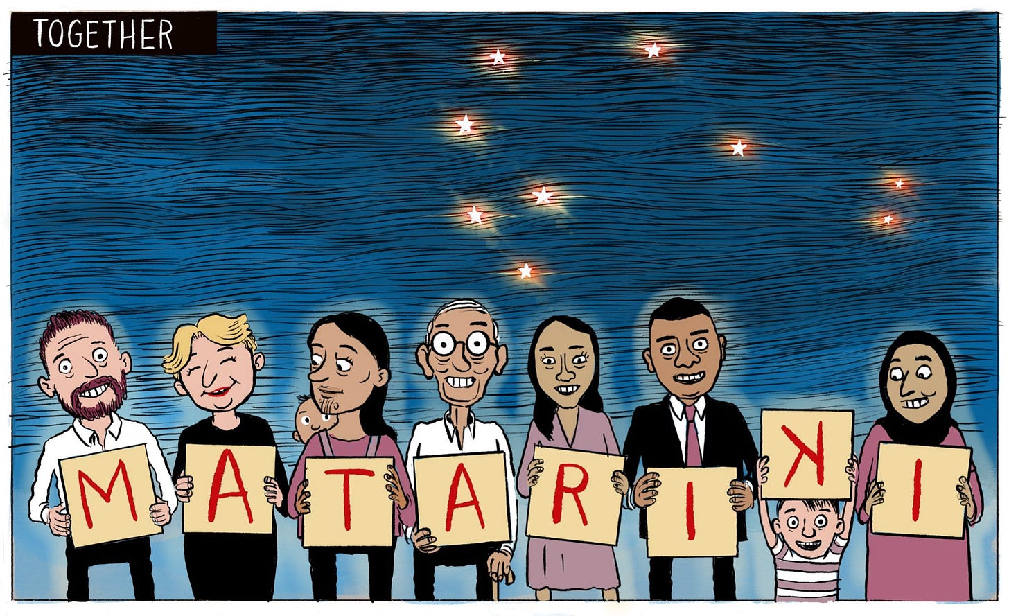 People holding the letters that make up Matarki People holding the letters that make up Matarki