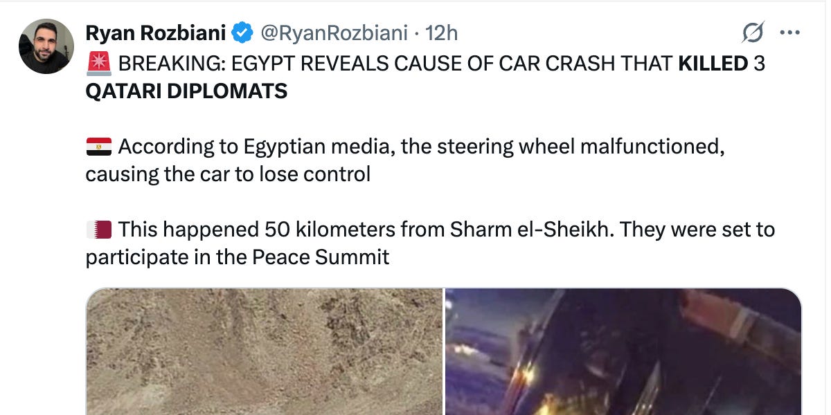 3 Qatari Diplomats From Top Government Body Killed In Car Crash On Eve Of Global Summit: They Were To Play Key Roles In The Peace Summit Tomorrow. Uri Geller Issues Warning To Trump