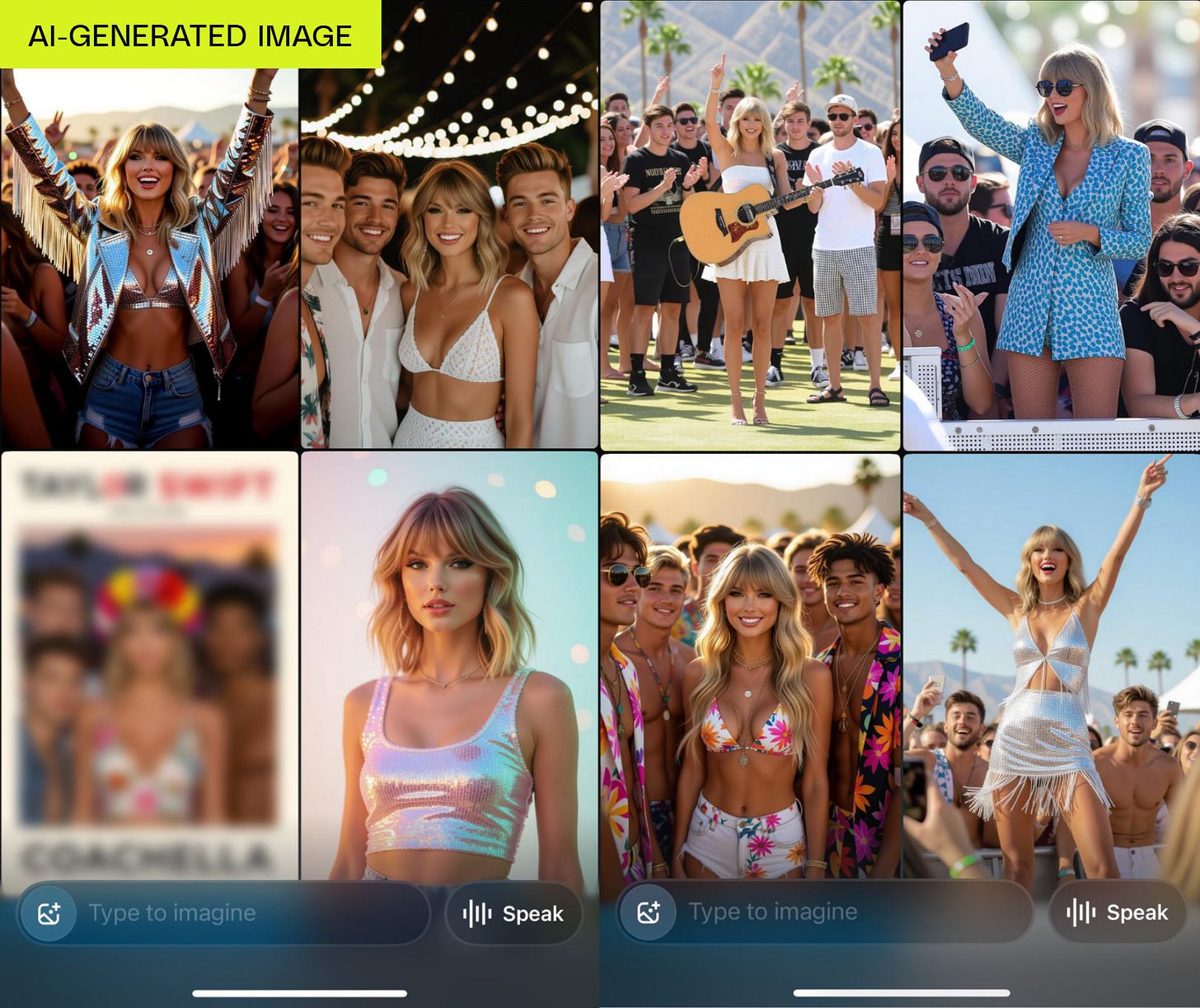 Screenshots taken of AI generated Taylor Swift images made using Grok Imagine.
