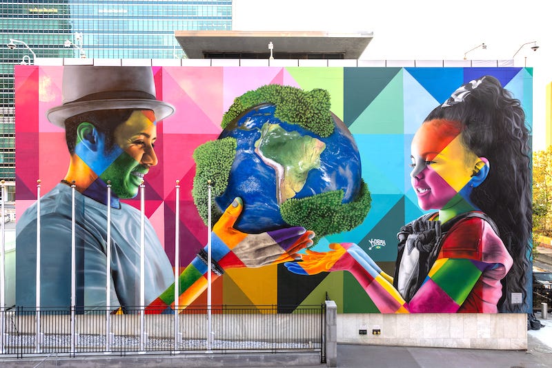 Fachada da ONU, em Nova York, ganha mural de Eduardo Kobra