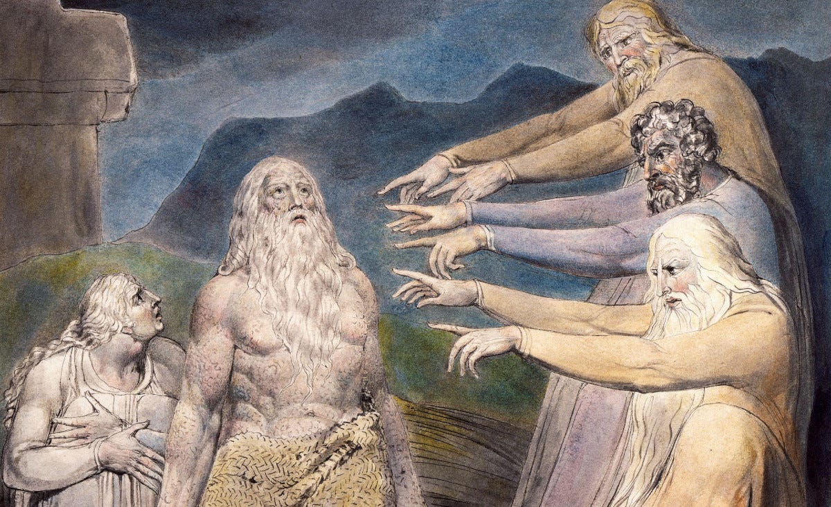 Three men pointing at bearded man in front of another man Three men pointing at bearded man in front of another man