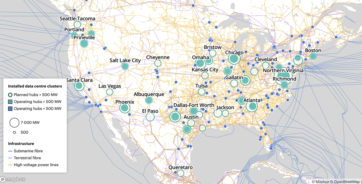 A map shows where US data centers are located. A map shows where US data centers are located.