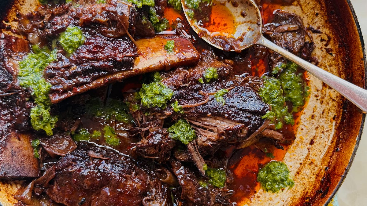 Coconut braised greens & beef short ribs with harissa