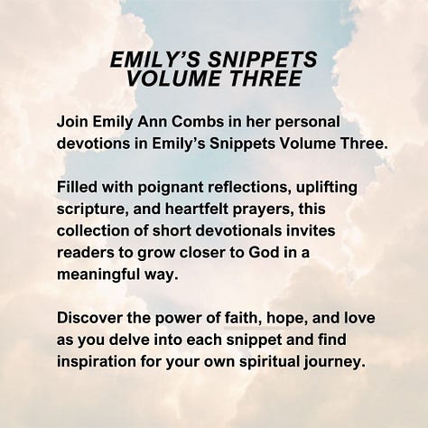Cover reveal and back blurbs for The Rocky Start, Emily's Snippets vol 3, and Daily Prayer Guides vol 5