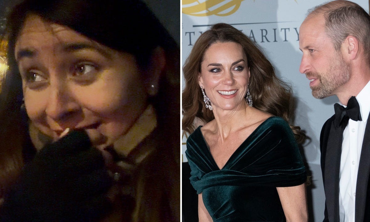 Close up of women on the left and Princess Kate and Prince William on the right wearing smart clothes