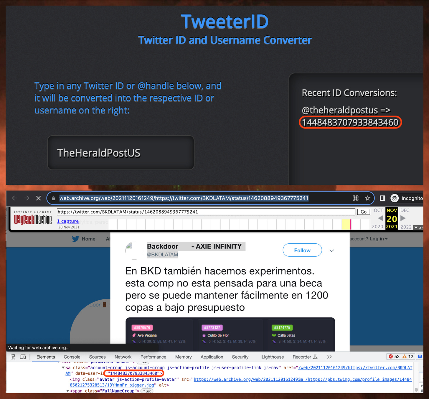 Wayback Machine screenshots of the previous handle used by the @TheHeraldPostUS account