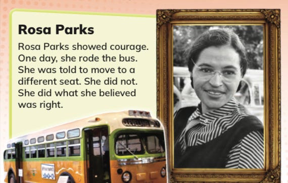 In a second updated version, her story is told without mention of race or segregation law. In a second updated version, her story is told without mention of race or segregation law.