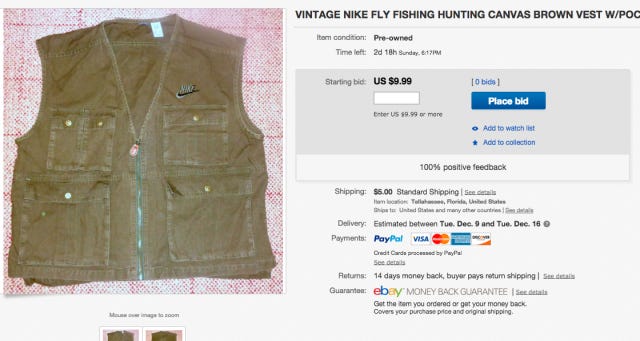 picture of the ebay auction for nike fly fishing vest. wow it's sooo crazy picture of the ebay auction for nike fly fishing vest. wow it's sooo crazy