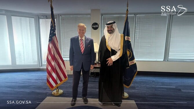 During his visit, Abdullah Al-Swaha, the Saudi minister of communications and information technology and chairman of the Saudi Space Commission, met with NASA Administrator Bill Nelson to discuss strategic collaborations in space-related industries. Photo/Supplied