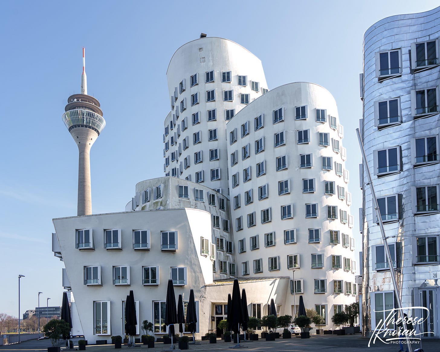 Düsseldorf architecture and the Rhine Tower. 