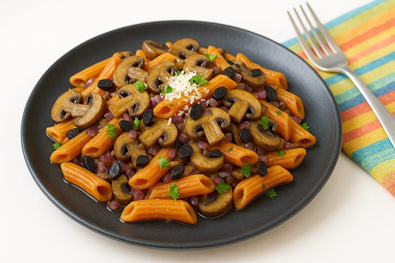 Paste din linte cu usturoi negru și ciuperci