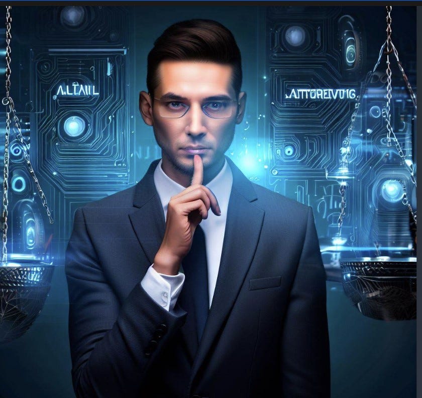 made with Dall-e via Bing. Prompt: create and image that represent the following phrase: Ep 63 AI Veracity: Unmasking Hidden Dangers in Legal Scenarios." you may use abstract images.