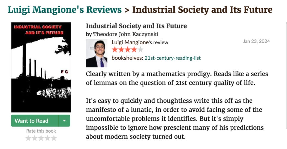 UnitedHealthcare shooter gave Unabomber's manifesto four stars on  Goodreads: 'Political revolutionary'