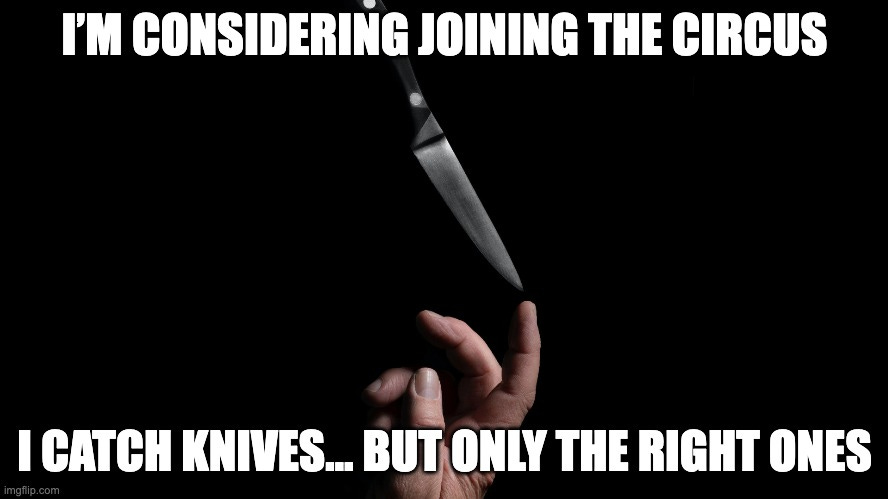 Investing meme about catching falling knives and buying the dip during market volatility, used in Beating The Tide