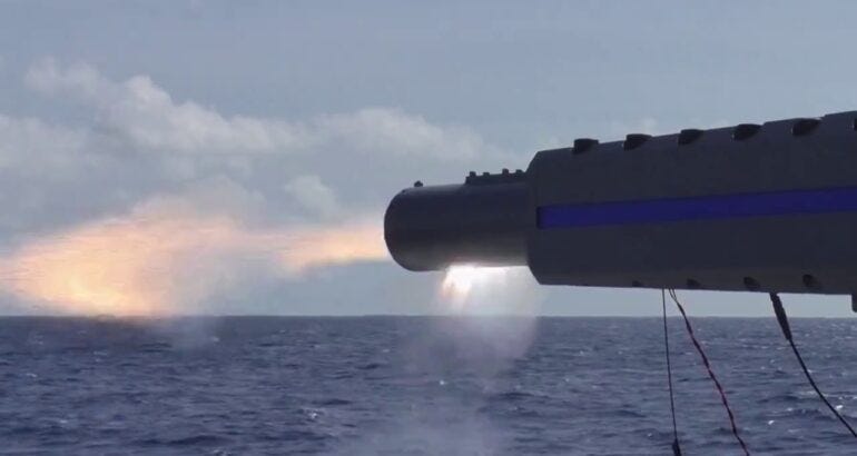 Railgun Test From Ship at Sea