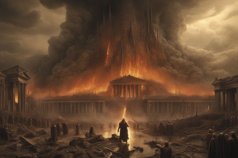 Prompt: Gomorrah and Sodom destroyed by god, rain of sulfur and fire, story of the bible, sf, intricate artwork masterpiece, ominous, matte painting movie poster, golden ratio, trending on cgsociety, intricate, epic, trending on artstation, by artgerm, h. r. giger and beksinski, highly detailed, vibrant, production cinematic character render, ultra high quality model Prompt: Gomorrah and Sodom destroyed by god, rain of sulfur and fire, story of the bible, sf, intricate artwork masterpiece, ominous, matte painting movie poster, golden ratio, trending on cgsociety, intricate, epic, trending on artstation, by artgerm, h. r. giger and beksinski, highly detailed, vibrant, production cinematic character render, ultra high quality model