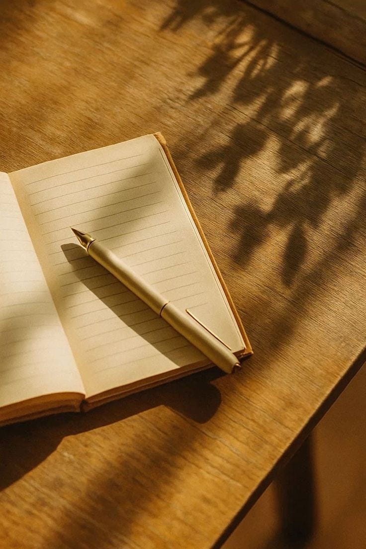 This may contain: a pen sitting on top of an open notebook