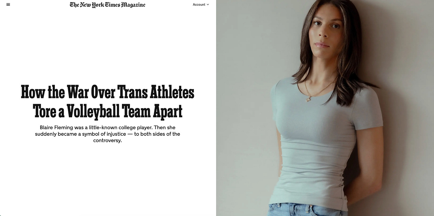 Portrait of Blaire Fleming, a tall volleyball player, standing against a wall in a light gray fitted shirt and jeans, looking directly at the camera with a neutral expression.