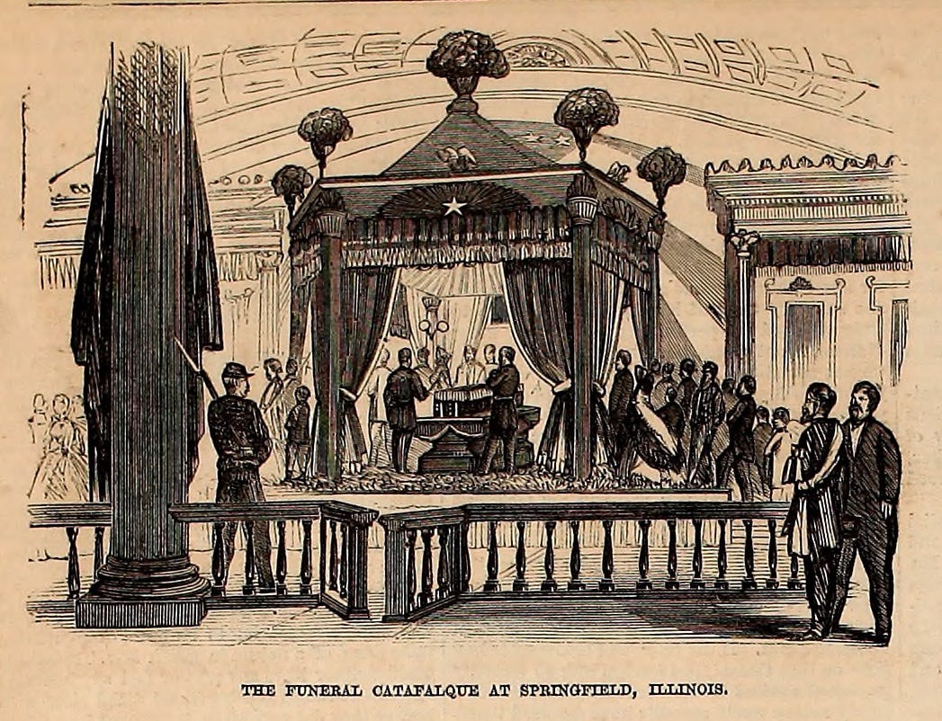 The Funeral Catafalque at Springfield, Illinois - Frank Leslie's  Illustrated Newspaper Drawing | Remembering Lincoln