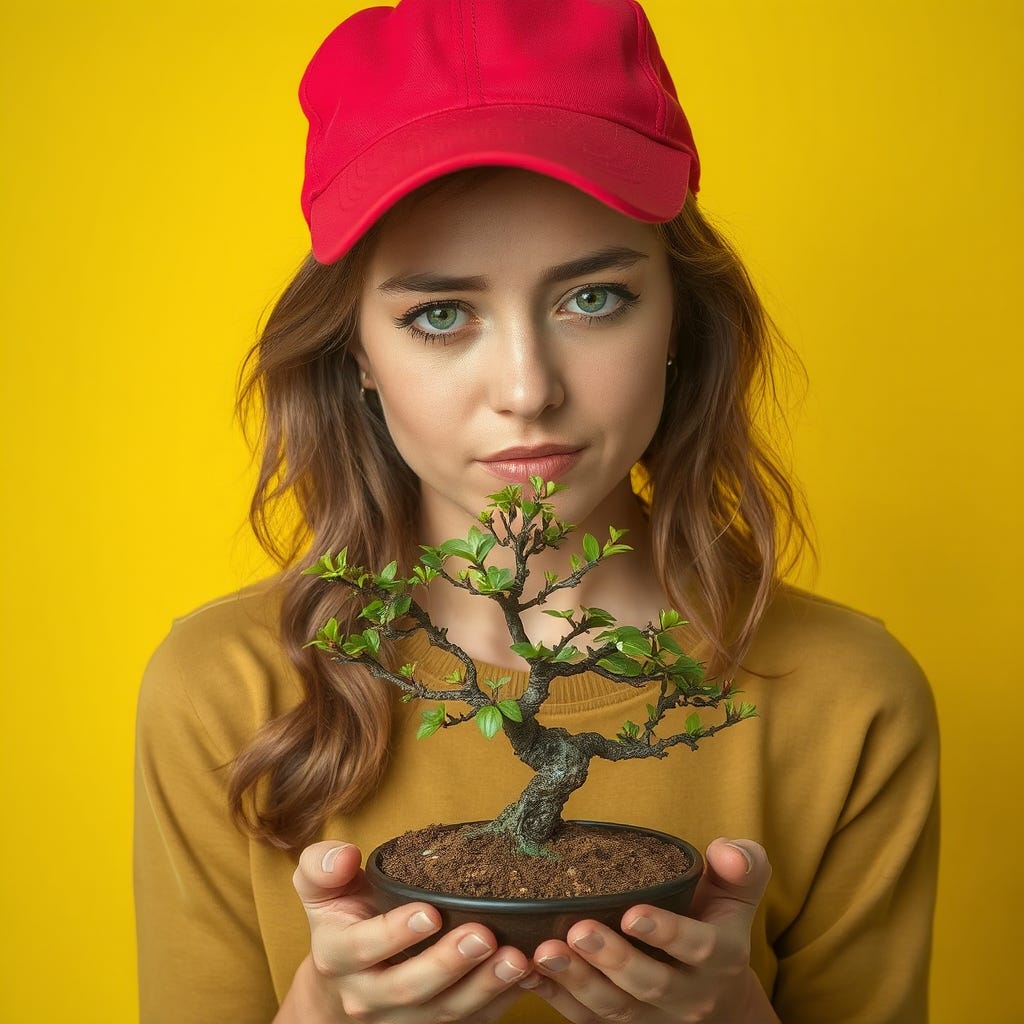 sad 30-year-old Caucasian woman with vivid color casual clothes wearing a red baseball hat, wearing contrasting vivid color accessories reflecting failure isolated on a vivid contrasting green background with space. High-1 sad 30-year-old Caucasian woman with vivid color casual clothes wearing a red baseball hat, wearing contrasting vivid color accessories reflecting failure isolated on a vivid contrasting green background with space. High-1
