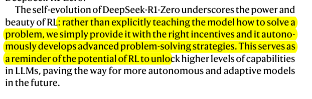 Text discussing DeepSeek-R1 and R1-Zero training methods. The text is formatted in a clear, readable font with bold headings and bullet points, visible on a plain background.