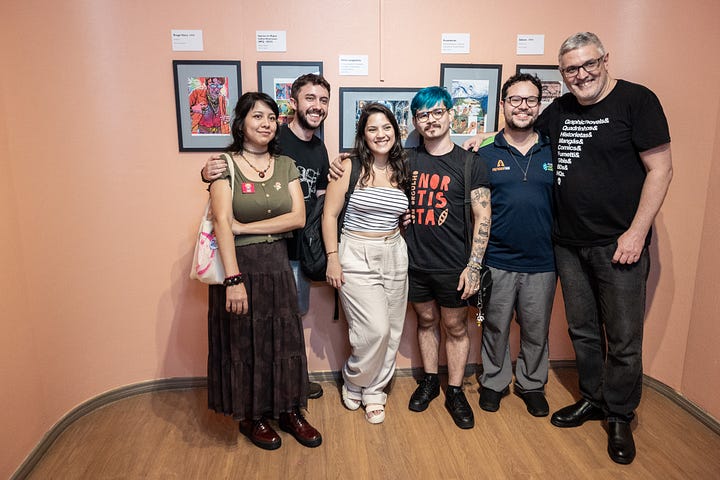 [1] Em reunião com o Secretário de Cultura do AM. [2] Exposição de cartuns em Lima/Peru. [3] Evento literário em Manaus. [4 e 5] Exposição sobre quadrinhos Sangue, Suor e Nanquim em Manaus. 