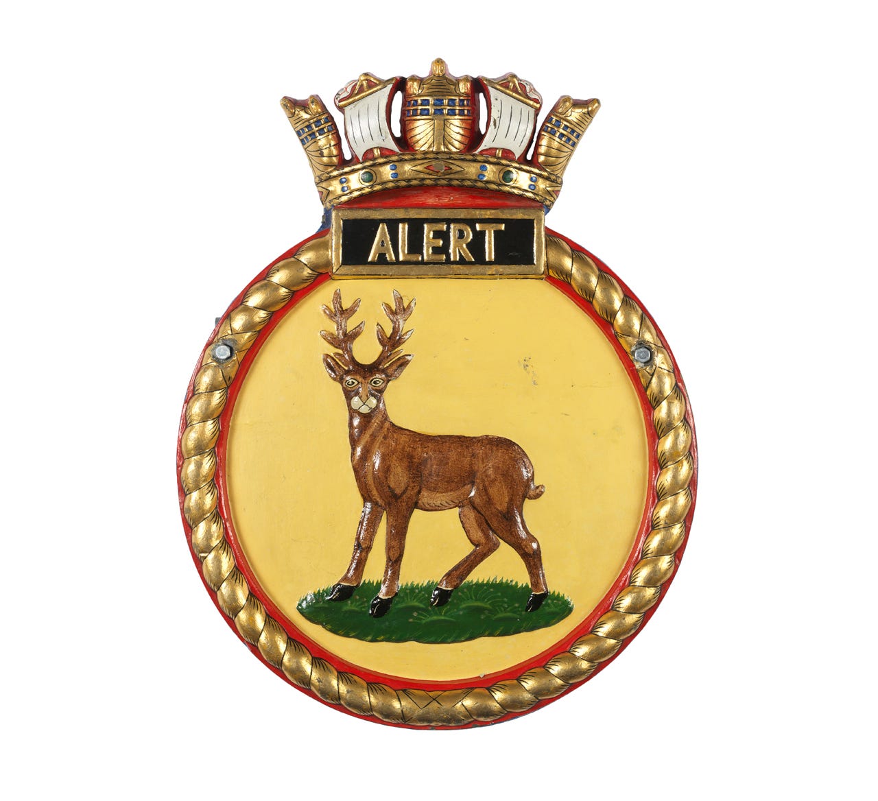 An image showing 'AAA1786; Official ship&#039;s badge of HMS Alert, prior to conservation'