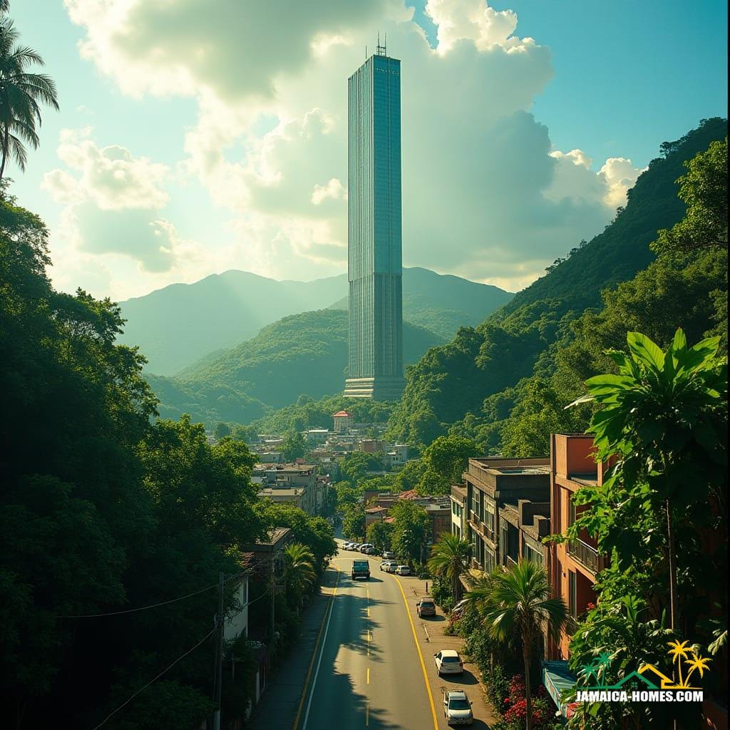 By 2035, Kingston, Jamaica, is set to showcase cutting-edge modern development schemes that redefine urban coastal living. These futuristic developments feature high-rise buildings with sleek glass facades, seamlessly blending with the Caribbean skyline while capturing breathtaking views of the sea and cityscape. Rooftop and infinity pools are standard, providing residents with luxury leisure spaces that offer panoramic views and innovative designs that maximize limited urban space.
