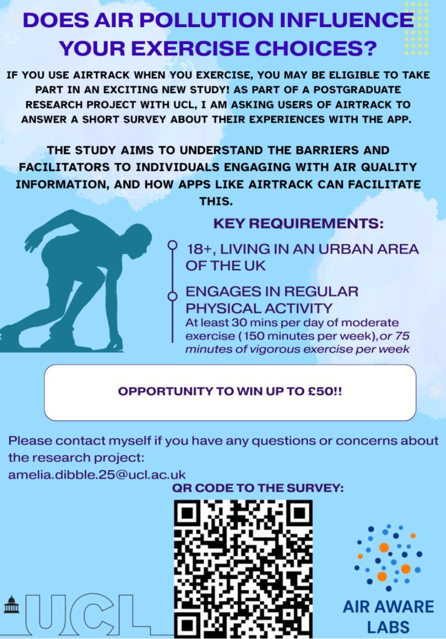 Poster advertising survey on air pollution and exercise