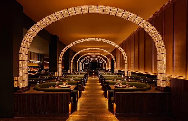 the dining rooms at COTE (left) and Coqodaq (right)