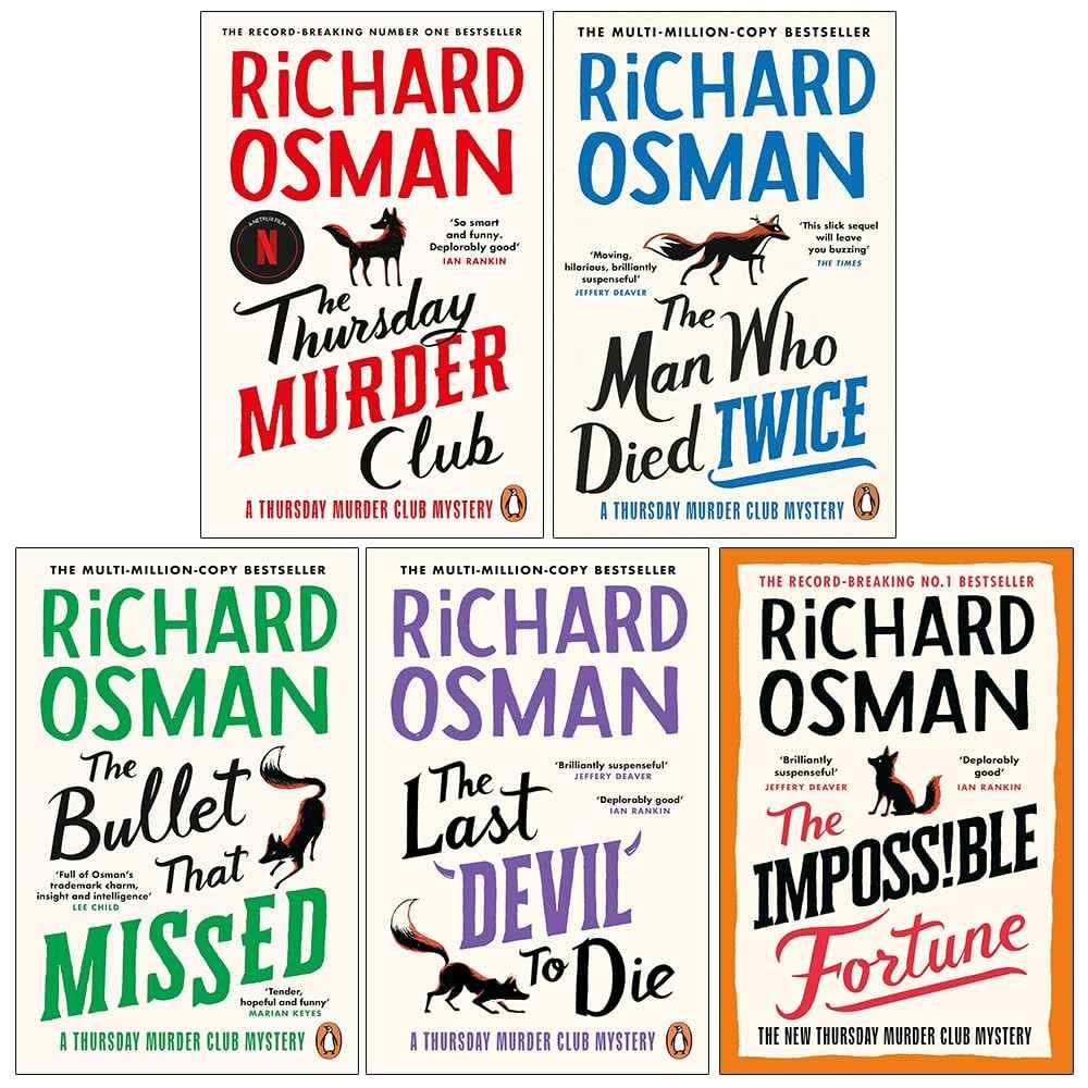 Thursday Murder Club Mysteries Series 1-5 Books Collection Set By Richard Osman (The Thursday Murder Club, The Man Who Died Twice, The Bullet That Missed, Last Devil To Die & The Impossible Fortune)