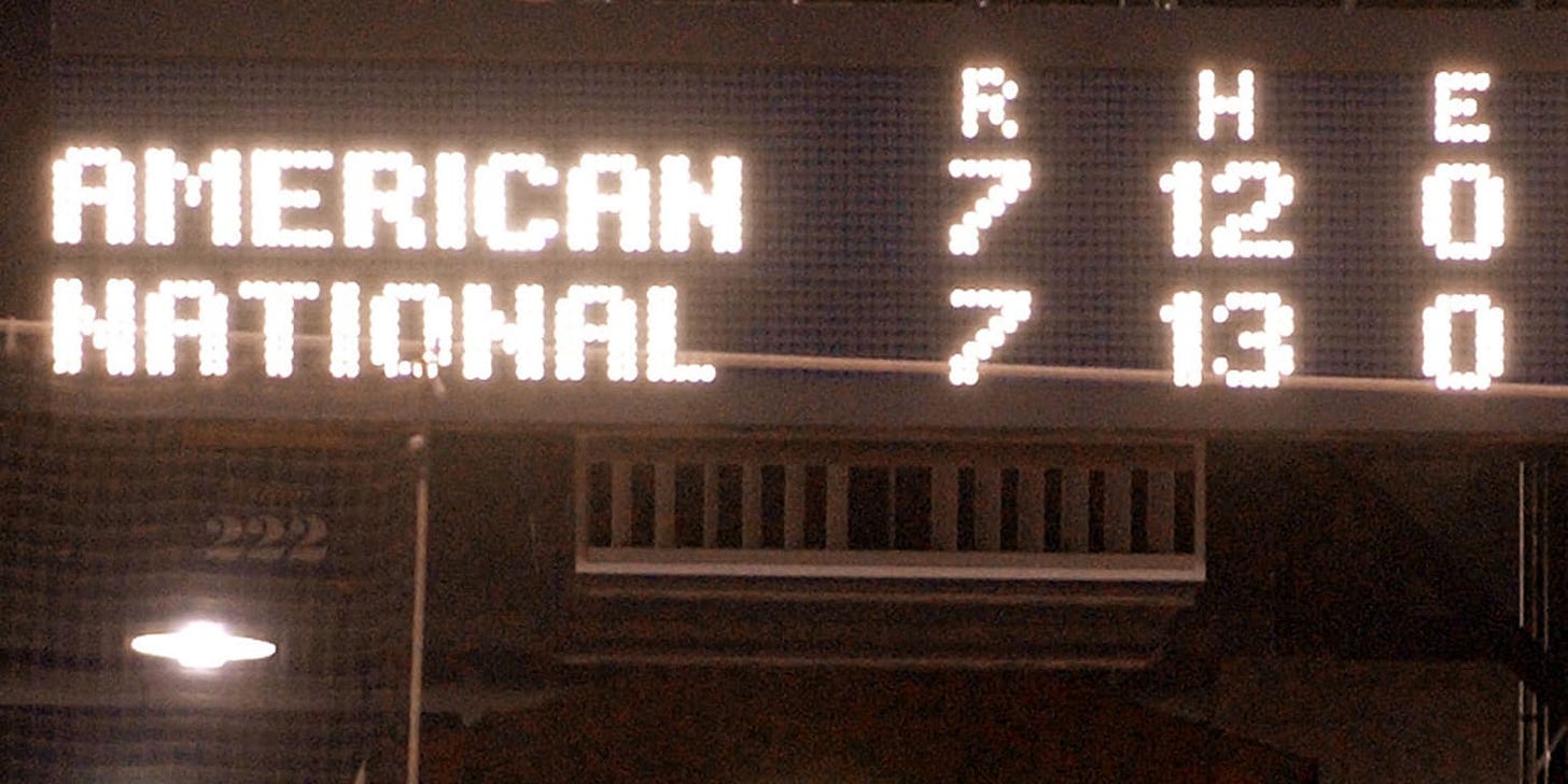 2002 ASG ended in an 11-inning tie 2002 ASG ended in an 11-inning tie