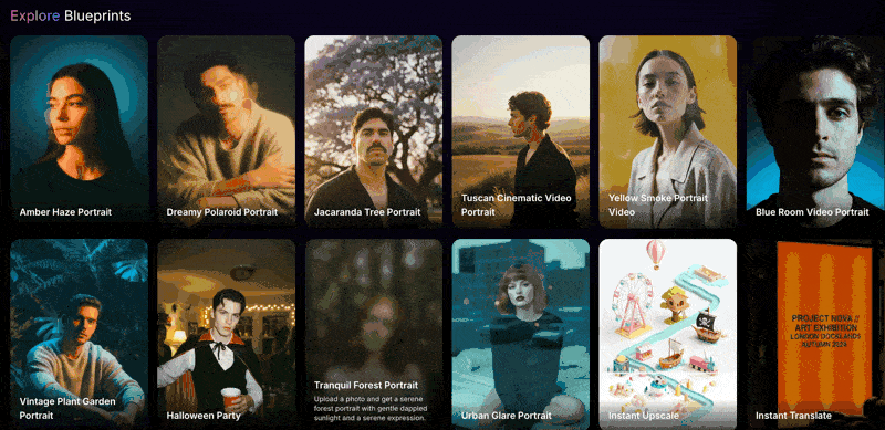 A variety of portraits of people as examples of the Leonardo AI Blueprint styles